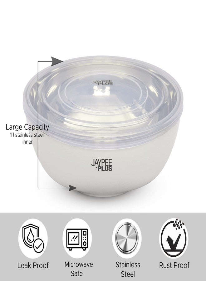 جايبي بلس طقم أوعية خلط وتقديم من الفولاذ المقاوم للصدأ من جاي بي بلس، 3 قطع مع غطاء، مقاوم للصدأ، آمن للاستخدام في الميكروويف، سعة 1000 مل، لون عاجي - Image 3